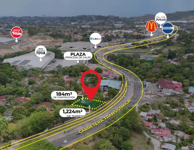 Venta de terreno con mejoras sobre vía principal Transístmica Las Cumbres