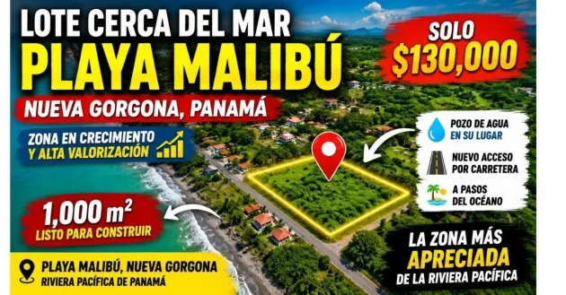 Terreno frente al mar en venta en Playa Malibu Gorgona Pan